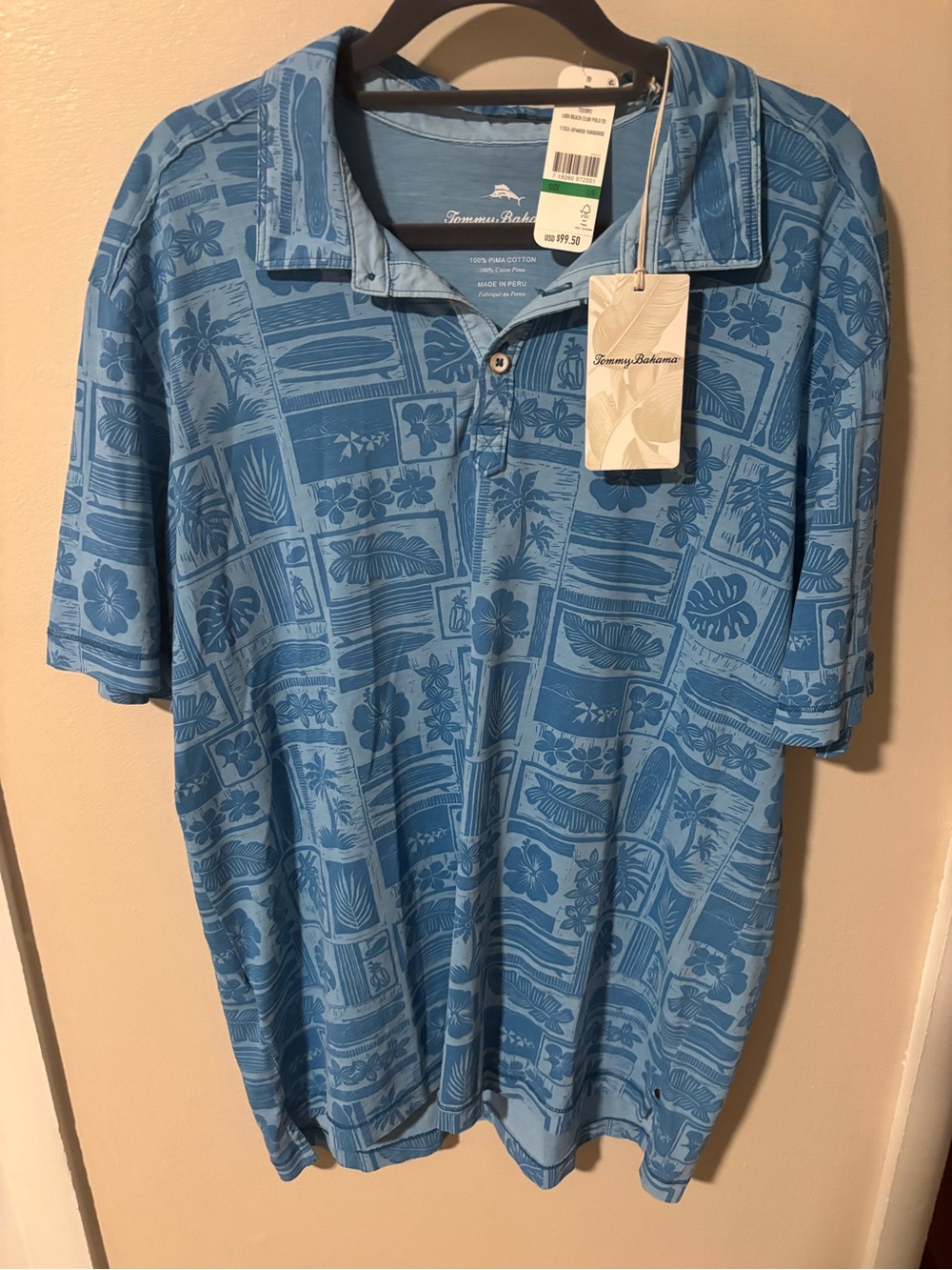 Tommy Bahama Light Blue Hawaiian Motif Polo